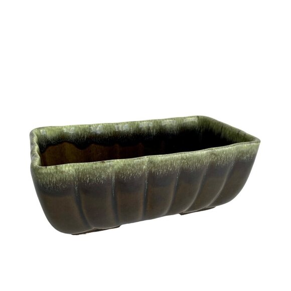 Hull Pottery Rectangular Planter F42 8.5 x 5" Green White Drip - Picture 1 of 9